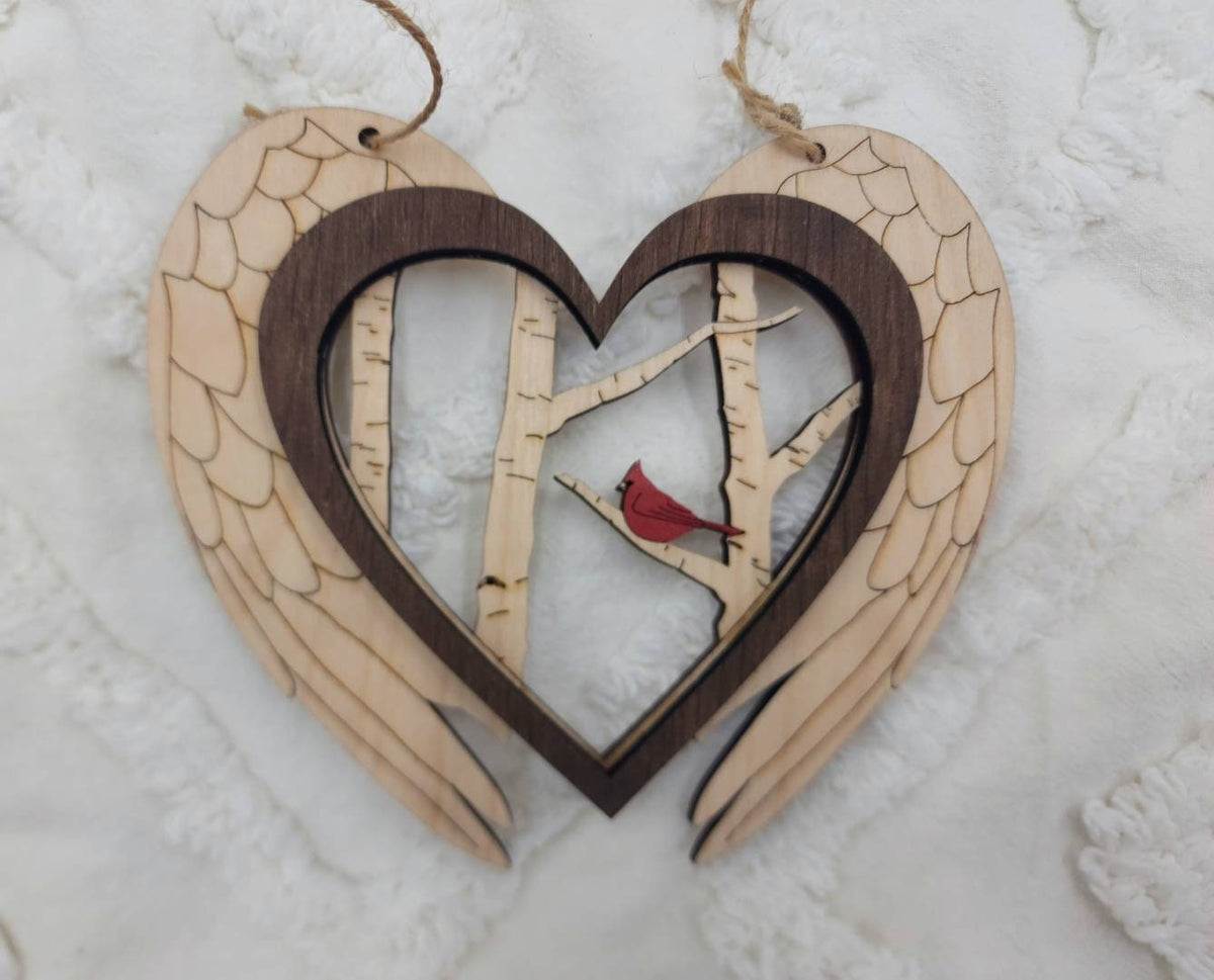 Cardinal Angel Wing Ornament, Layered Wood Ornament cardinal, Memorial Ornament Keepsake Christmas Pair of Cardinals, Loss G