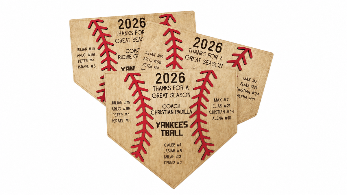 2026 Thanks for a Great Season coach plaques on a white background