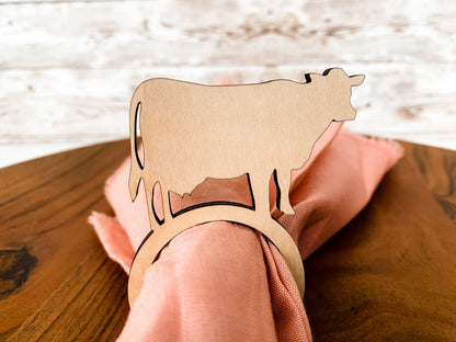 Farmhouse napkin rings, personalized wood farm animal napkin rings,  cow chicken pig, farm kitchen decor,  cow napkin ring, c