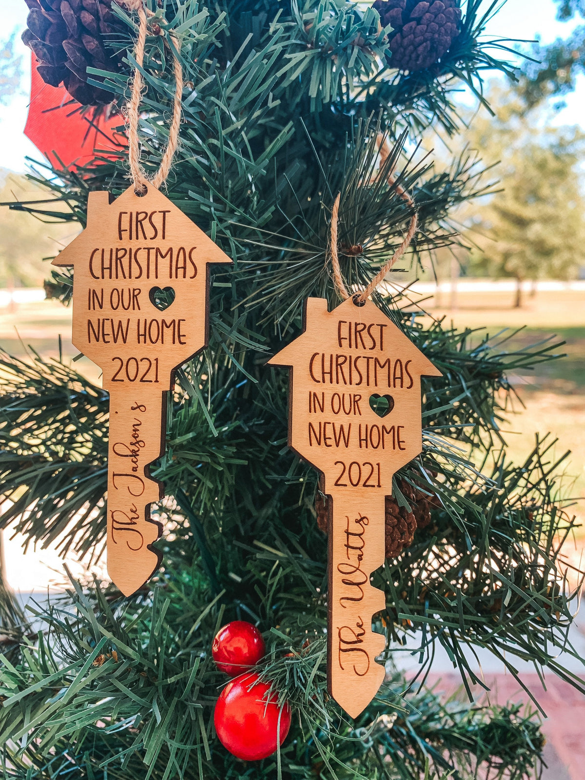New Home Ornament,  Personalized First Christmas in new home ornament 2024 | house key wood ornament | Housewarming Gift