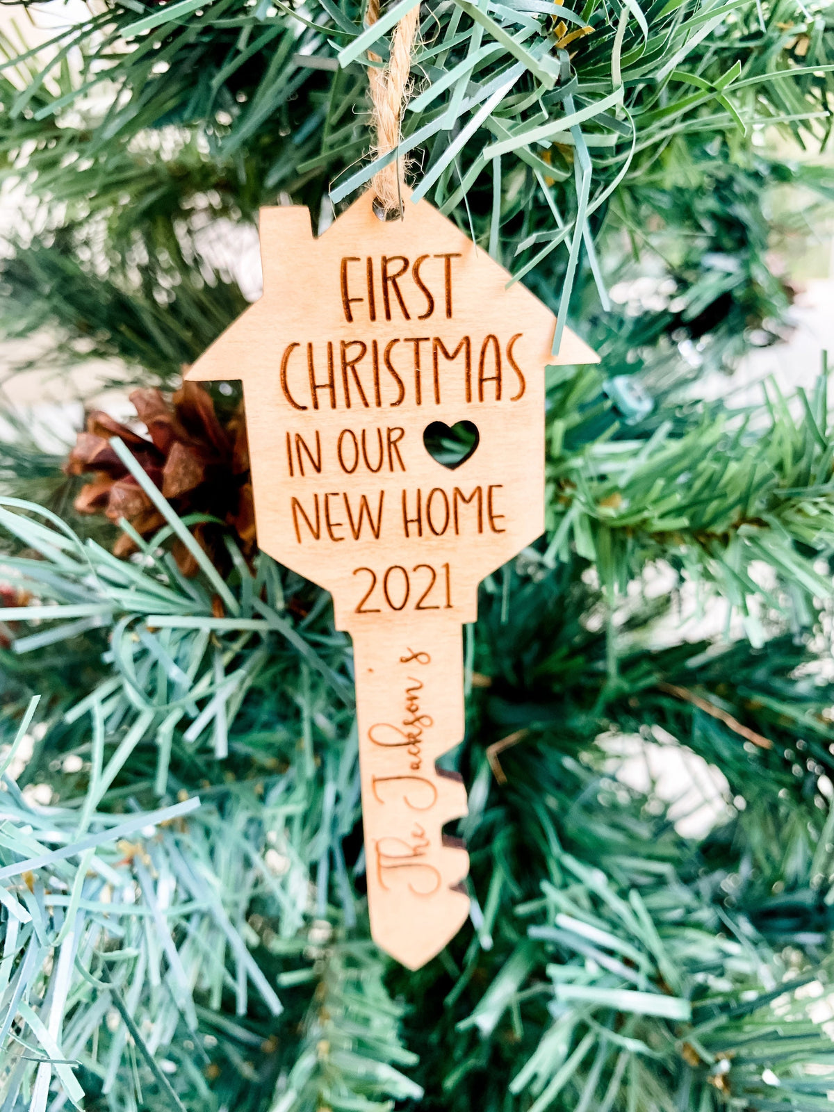 New Home Ornament,  Personalized First Christmas in new home ornament 2024 | house key wood ornament | Housewarming Gift