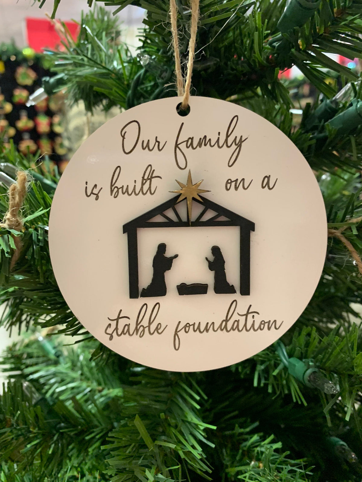 Nativity Ornament, Our Family Is Built On A Stable Foundation 3D Layered Wood Ornament, Christian Christmas Ornament, Christi