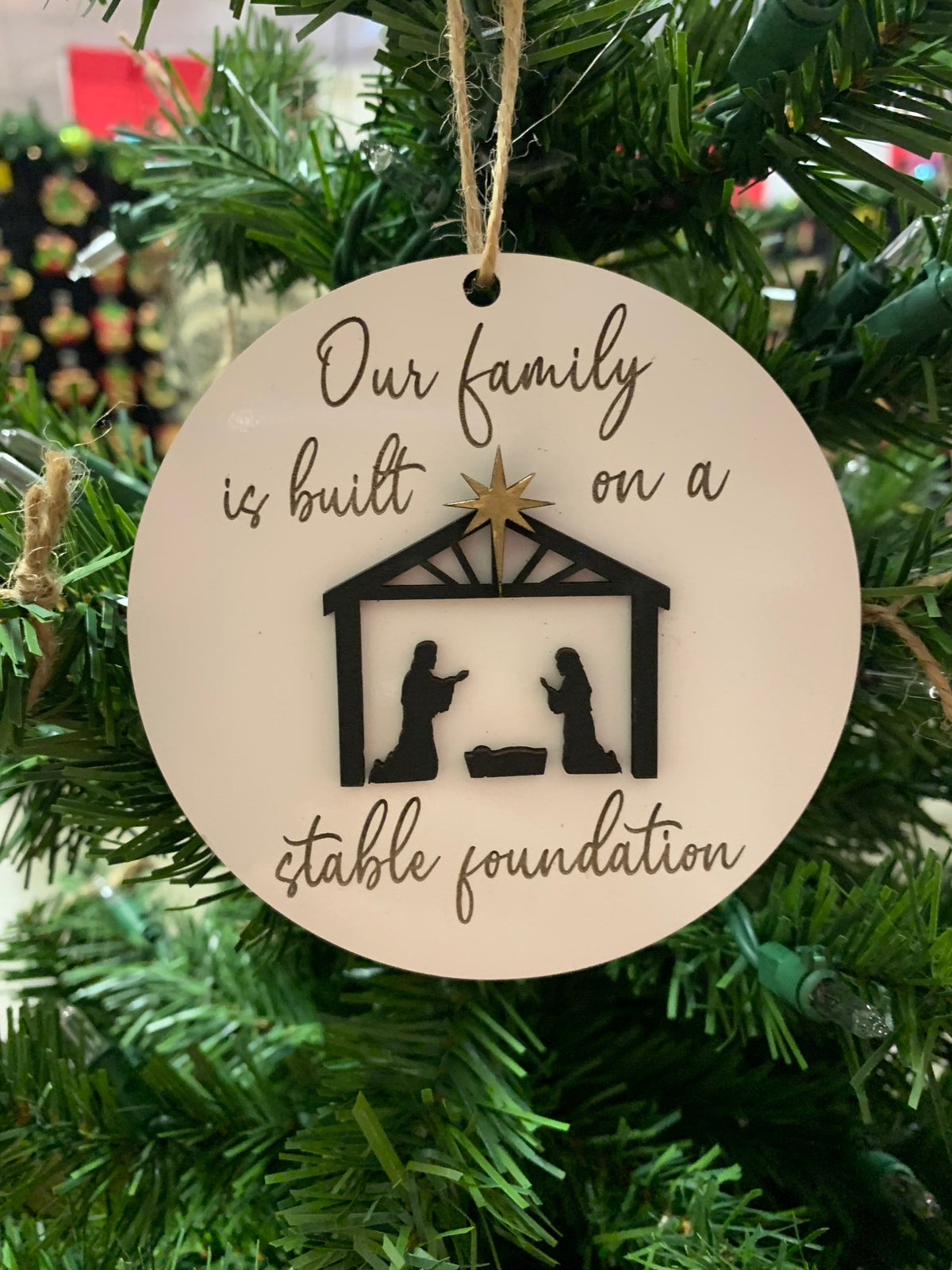 Nativity Ornament, Our Family Is Built On A Stable Foundation 3D Layered Wood Christian Ornament, Christian Decor, Nativity S