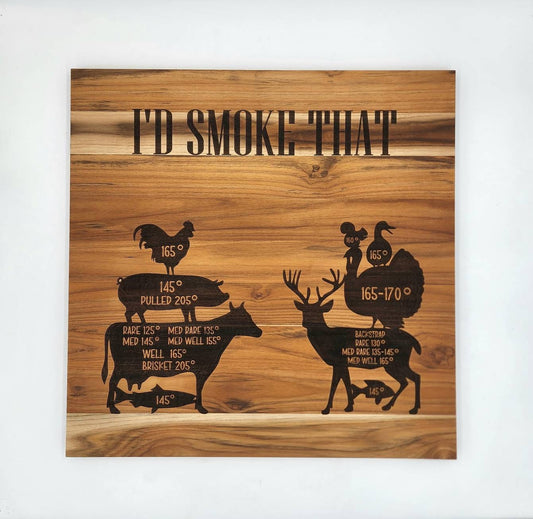 Smoke That XL Cutting Board, I'd Smoke That Cutting Board Meat Temp Guide, Gift for Dad, Grilling gift, Grilling chopping blo