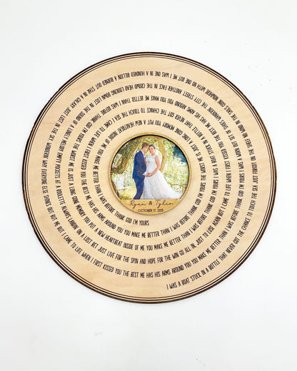 Custom Anniversary Gift, Engraved Song Lyric Wedding Song, Custom Picture Frame First Dance Wooden Record Wedding Anniversary