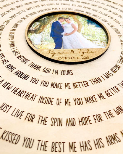 5th Wedding Anniversary Wood Gift, Custom Song Record Wall Decor, Personalized Engraved Wood Sign with Photo