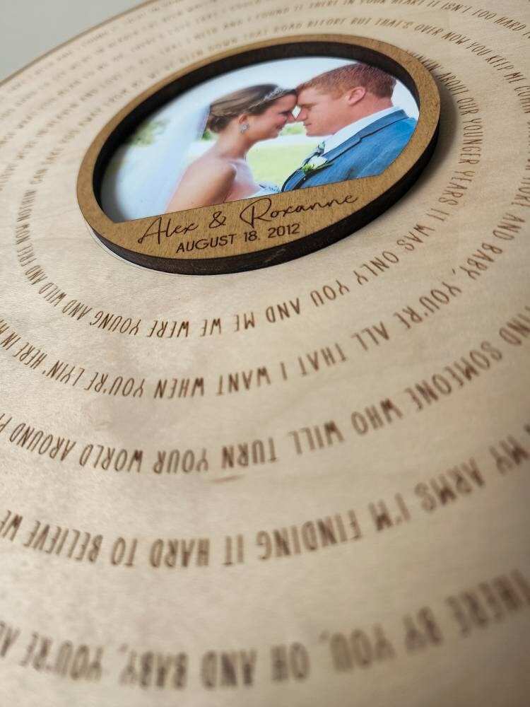 Custom Anniversary Gift, Engraved Song Lyric Wedding Song, Custom Picture Frame First Dance Wooden Record Wedding Anniversary