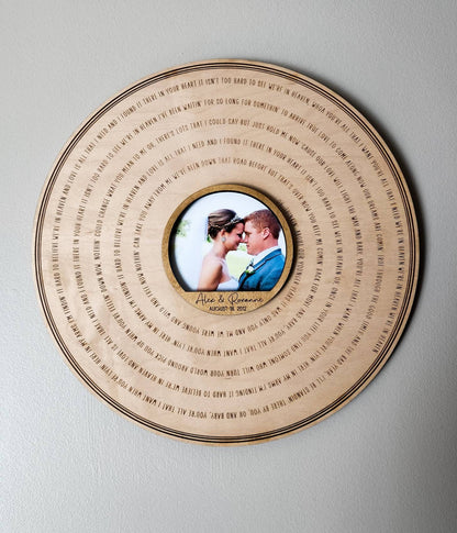 Custom Anniversary Gift, Engraved Song Lyric Wedding Song, Custom Picture Frame First Dance Wooden Record Wedding Anniversary