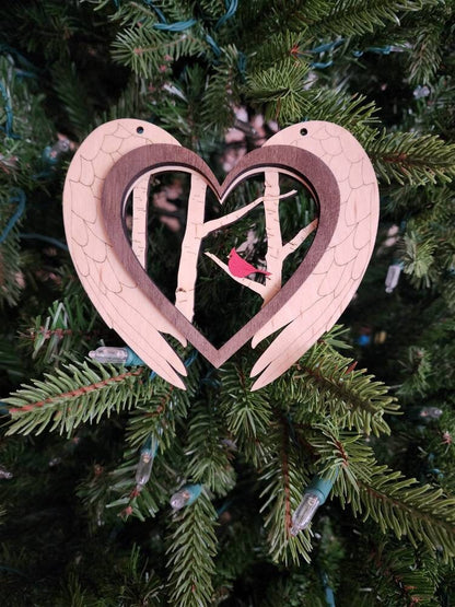 Cardinal Angel Wing Ornament, Layered Wood Ornament cardinal,  Memorial Ornament Keepsake Christmas Pair of Cardinals, Loss G