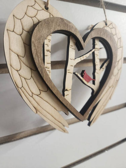 Cardinal Angel Wing Orament, Layered Wood Ornament cardinal,  memorial Cardinals, Gift for loved one, Car Charm