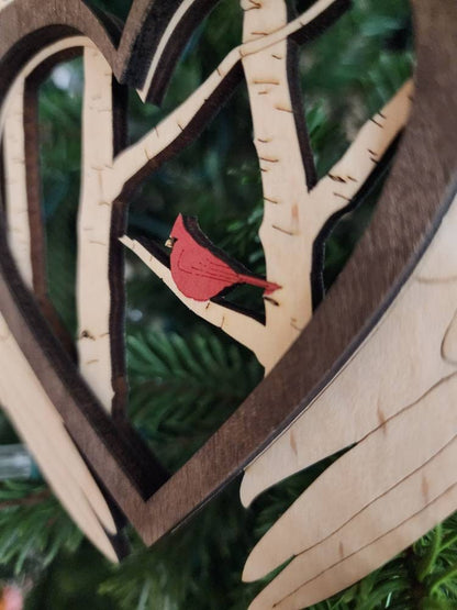 Cardinal Angel Wing Ornament, Layered Wood Ornament cardinal,  Memorial Ornament Keepsake Christmas Pair of Cardinals, Loss G