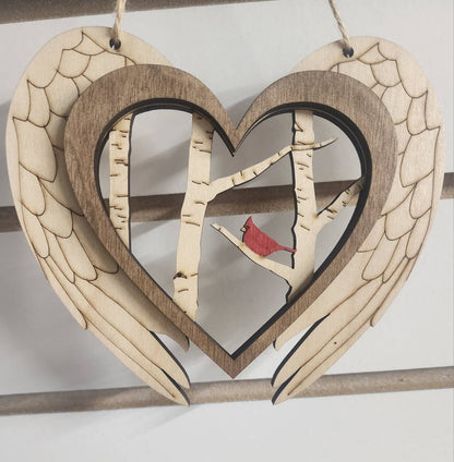 Cardinal Angel Wing Orament, 3 D Wood Ornament Cardinal,  Memorial Cardinals, Car Charm, Gift for Loved One