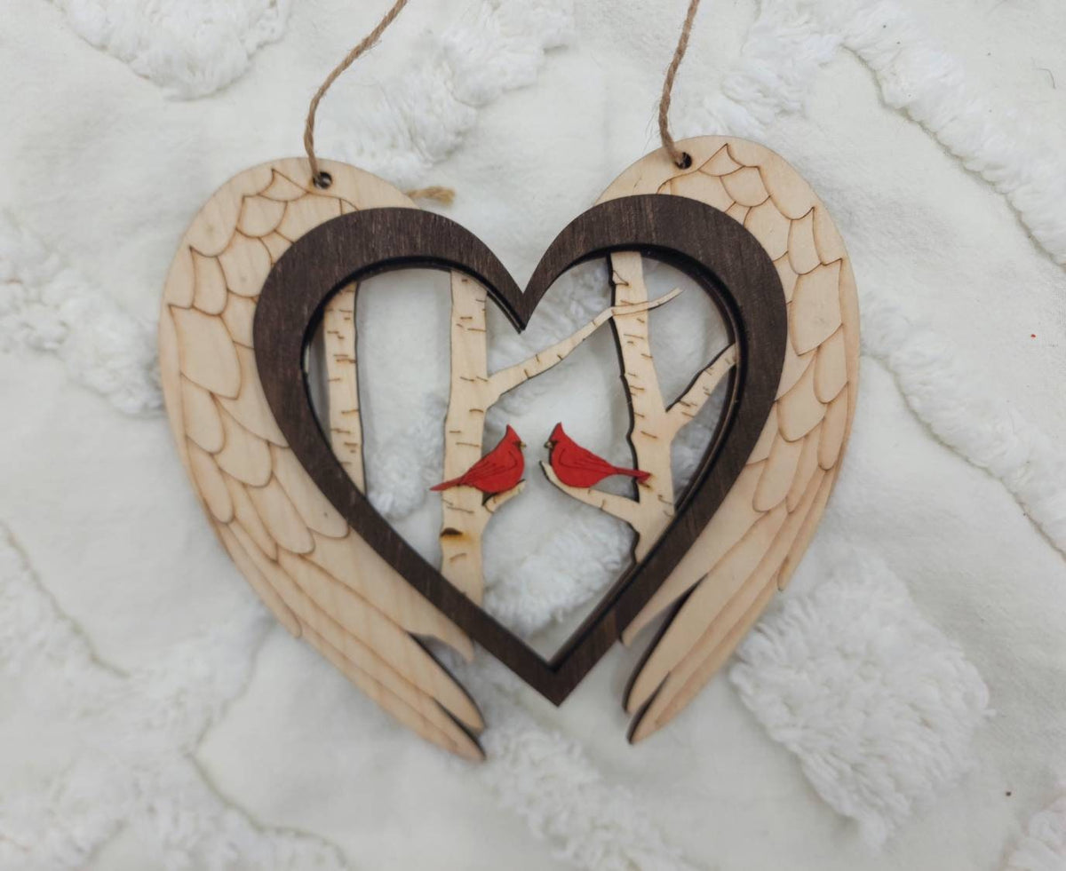 Cardinal Angel Wing Orament, 3 D Wood Ornament Cardinal,  Memorial Cardinals, Car Charm, Gift for Loved One