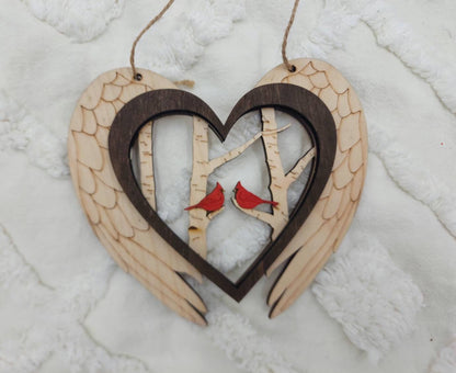 Cardinal Angel Wing Orament, 3 D Wood Ornament Cardinal,  Memorial Cardinals, Car Charm, Gift for Loved One