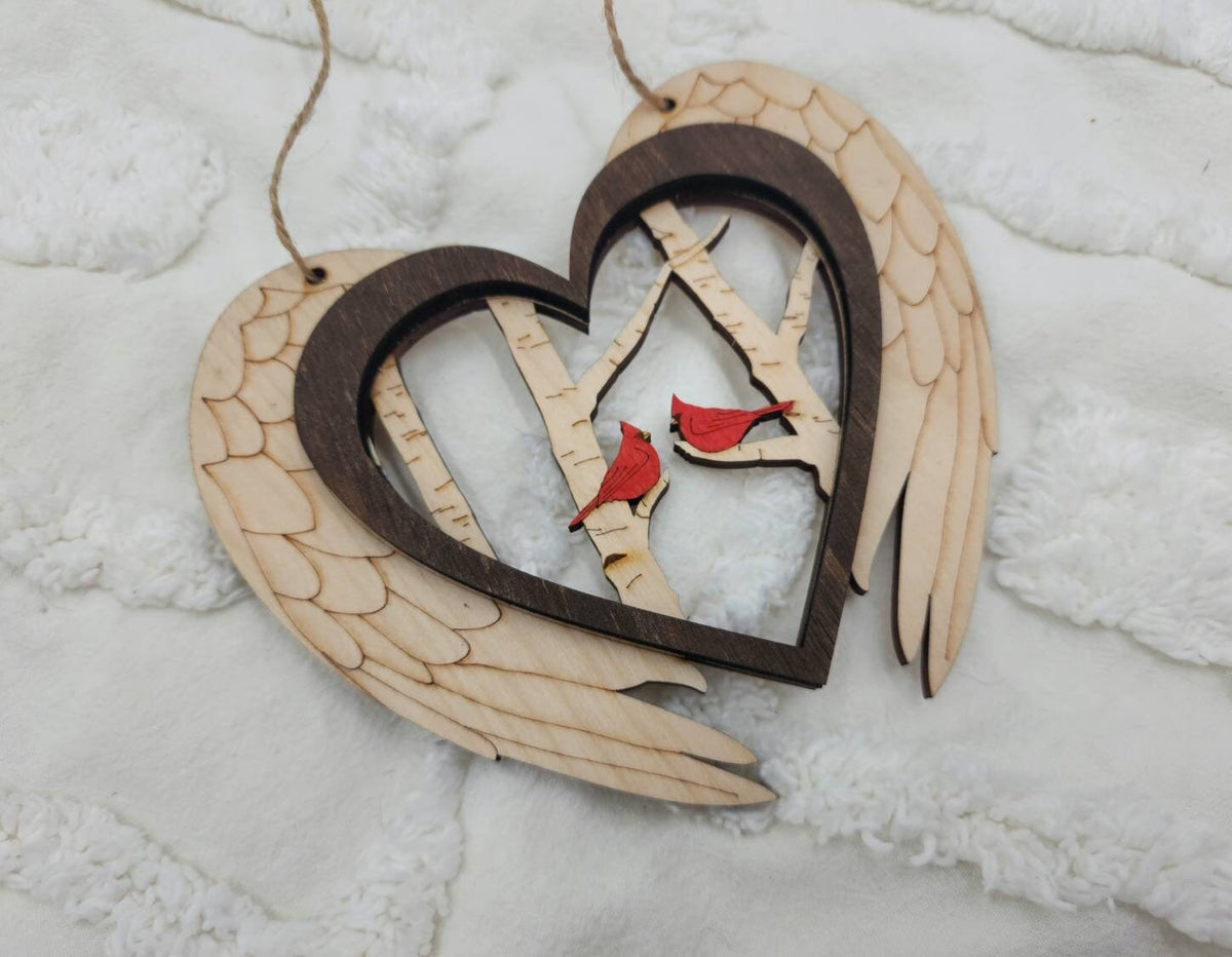 Cardinal Angel Wing Orament, Layered Wood Ornament cardinal,  memorial Cardinals, Gift for loved one, Car Charm