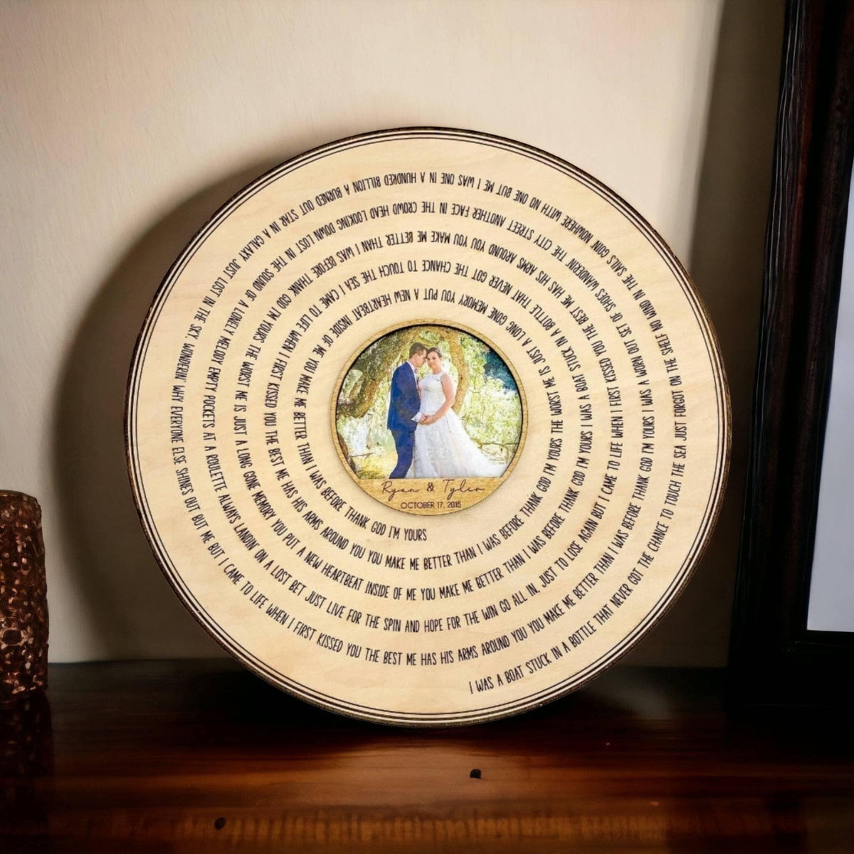 5th Wedding Anniversary Wood Gift, Custom Song Record Wall Decor, Personalized Engraved Wood Sign with Photo