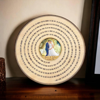 5th Wedding Anniversary Wood Gift, Custom Song Record Wall Decor, Personalized Engraved Wood Sign with Photo