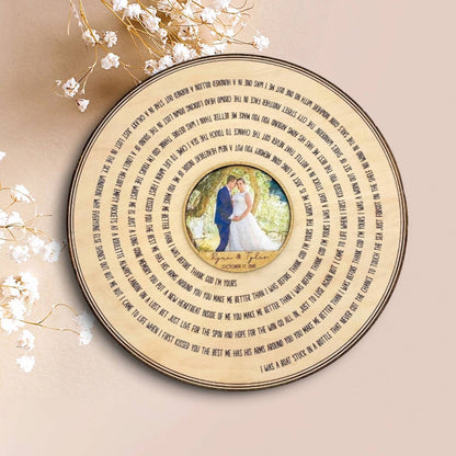 5th Wedding Anniversary Wood Gift, Custom Song Record Wall Decor, Personalized Engraved Wood Sign with Photo