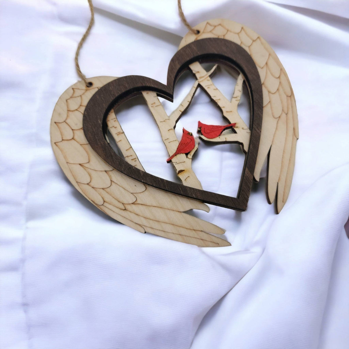 Cardinal Angel Wing Orament, Layered Wood Ornament cardinal,  memorial Cardinals, Gift for loved one, Car Charm