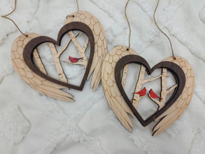 Cardinal Angel Wing Orament, Layered Wood Ornament cardinal,  memorial Cardinals, Gift for loved one, Car Charm