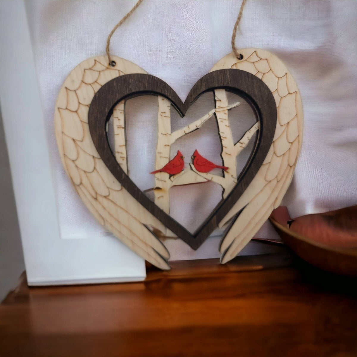 Cardinal Angel Wing Orament, Layered Wood Ornament cardinal,  memorial Cardinals, Gift for loved one, Car Charm