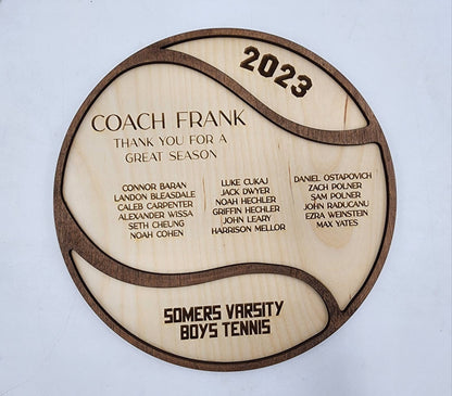 Tennis Coach Plaque, Thank You Tennis Coach Gift, Wood plaque senior gift 2025 2026 Custom Tennis Team Memento, Personalized 