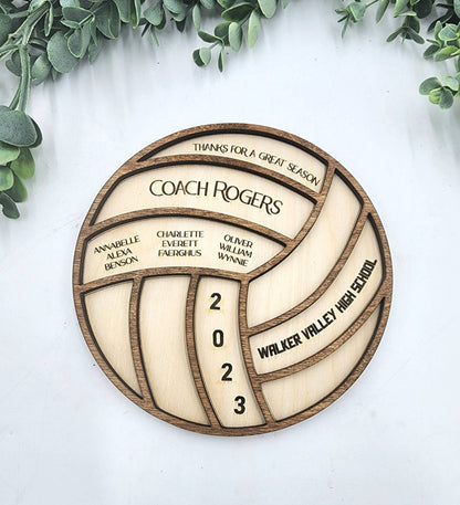 Personalized Volleyball Coach Gift Plaque, Engraved Wood Volleyball Decor Gift for Coach