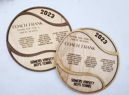 Tennis Coach Plaque, Thank You Tennis Coach Gift, Wood plaque senior gift 2025 2026 Custom Tennis Team Memento, Personalized 