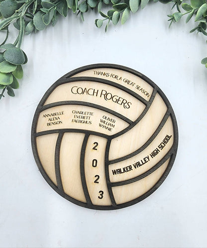 Personalized Volleyball Coach Gift Plaque, Engraved Wood Volleyball Decor Gift for Coach