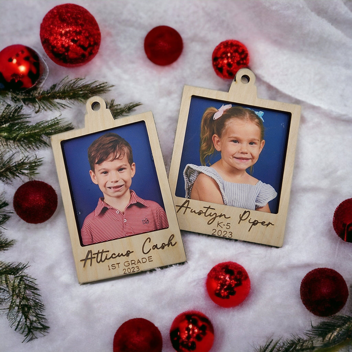 School Picture Ornament, 2025 School year Grade ornament Canvas Picture in Frame, Christmas Picture keepsake ornament