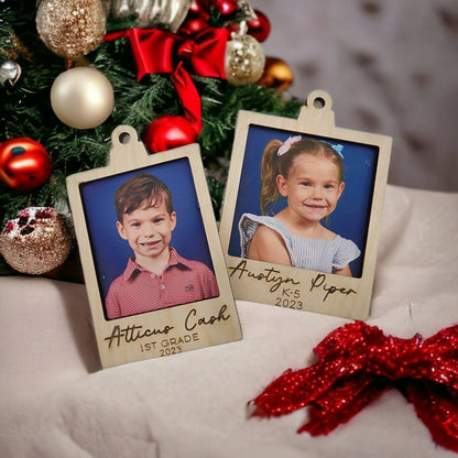 School Picture Ornament, 2025 School year Grade ornament Canvas Picture in Frame, Christmas Picture keepsake ornament