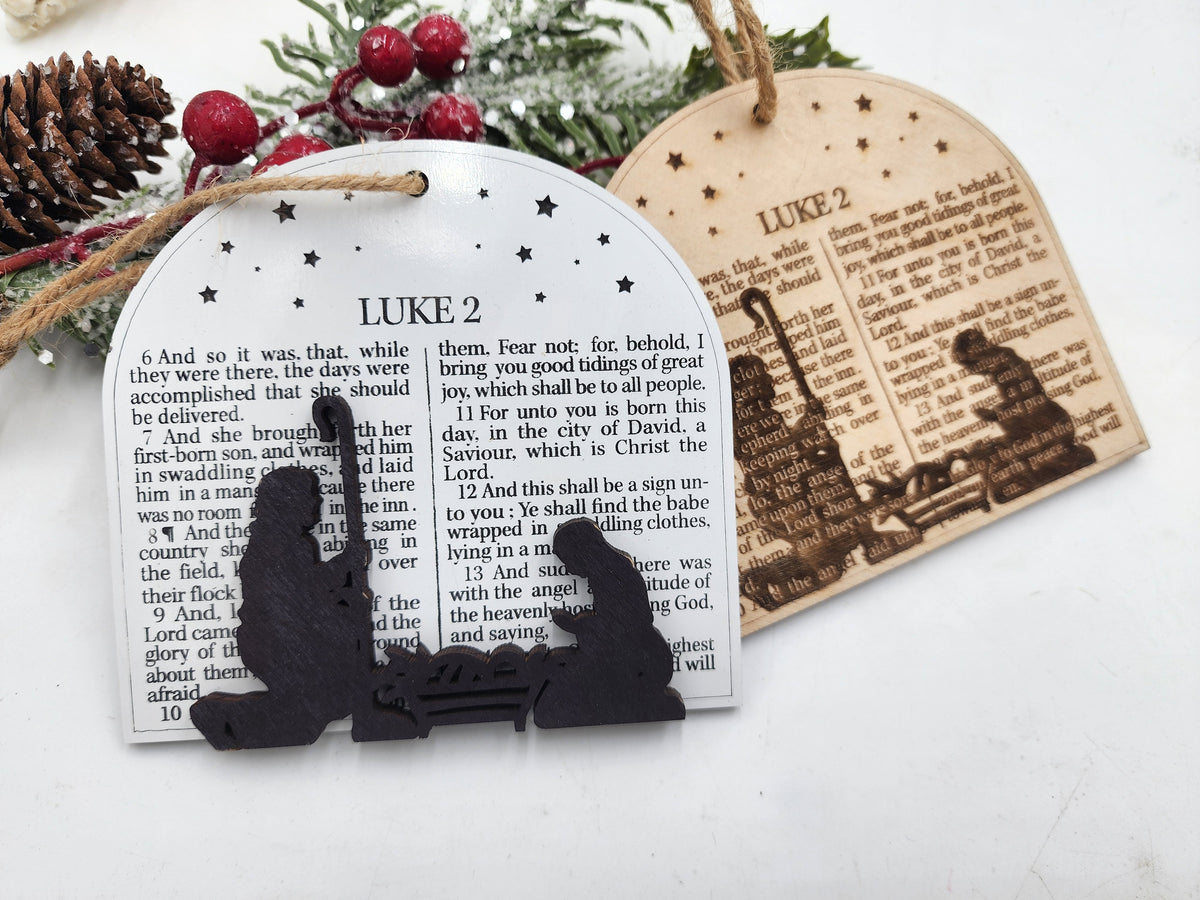 Luke 2 Nativity Scene Wooden Christmas Ornament