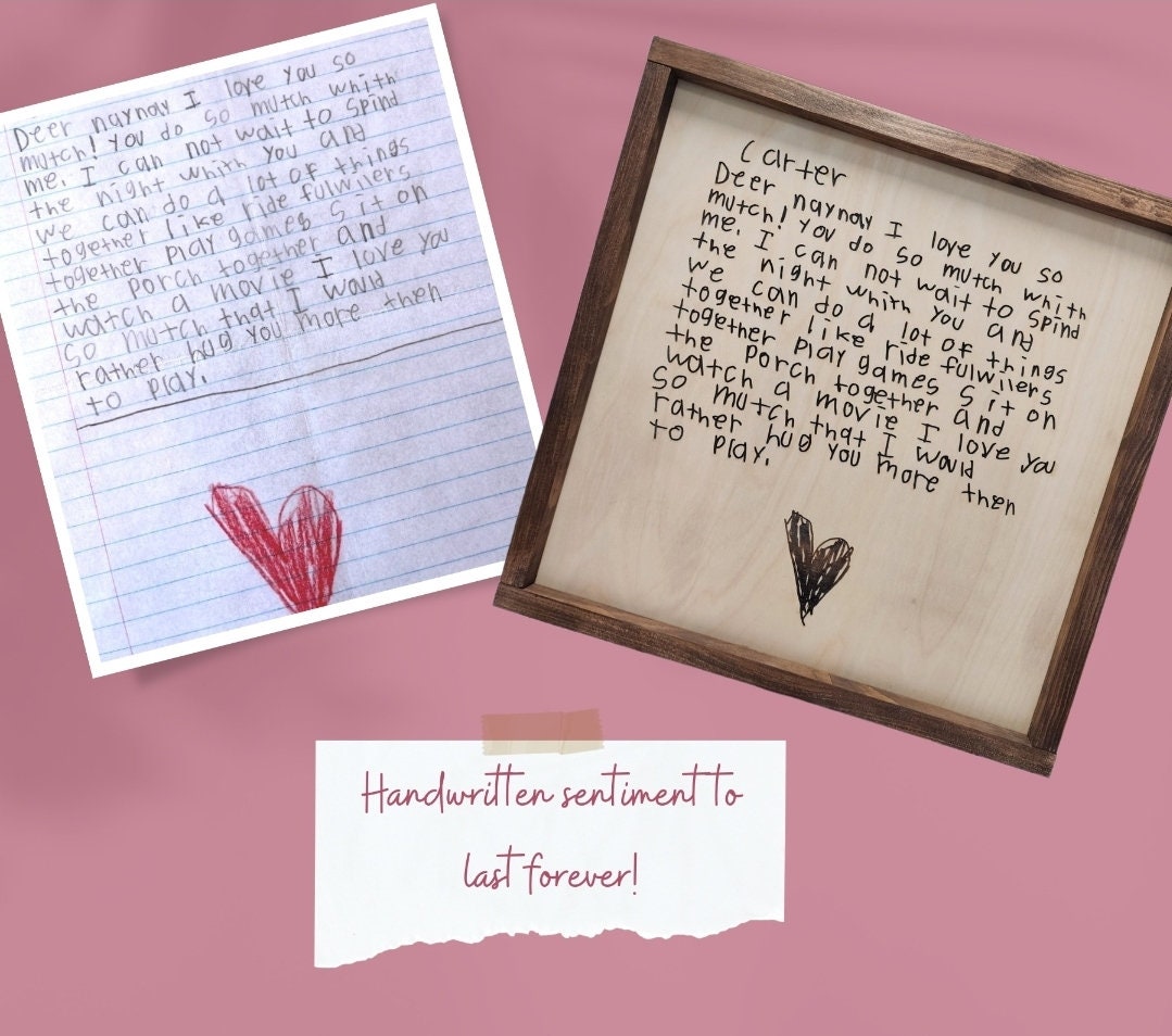 Personalized Handwriting Sign, Handwritten Engraved letter, Custom Valentine's Day Gift, Framed Hand Drawing