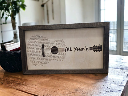 Custom Guitar Song lyric Framed Sign, Rustic Personalized Song Lyric Music Wall Decor,  Song Lyric Wall Decor, Song Writer Gi