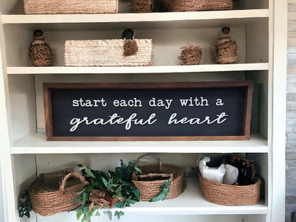 Rustic Farmhouse Sign: Start Each Day with a Grateful Heart - Raised Lettering -3D Wall Decor