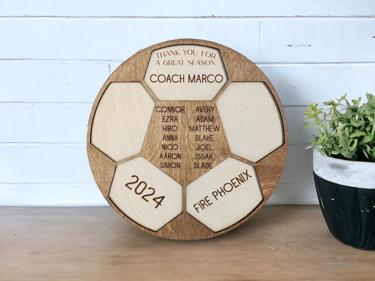 Personalized Soccer Coach's Plaque, Thanks For A Great Season Coach, Custom Engraved Wood Soccer