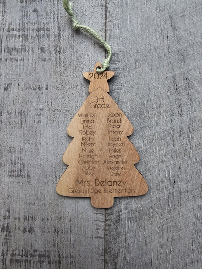 Class Ornament, Custom Engraved Christmas Tree Ornament with Class Roster, Personalized teacher gift, Class Gift, Teacher Orn
