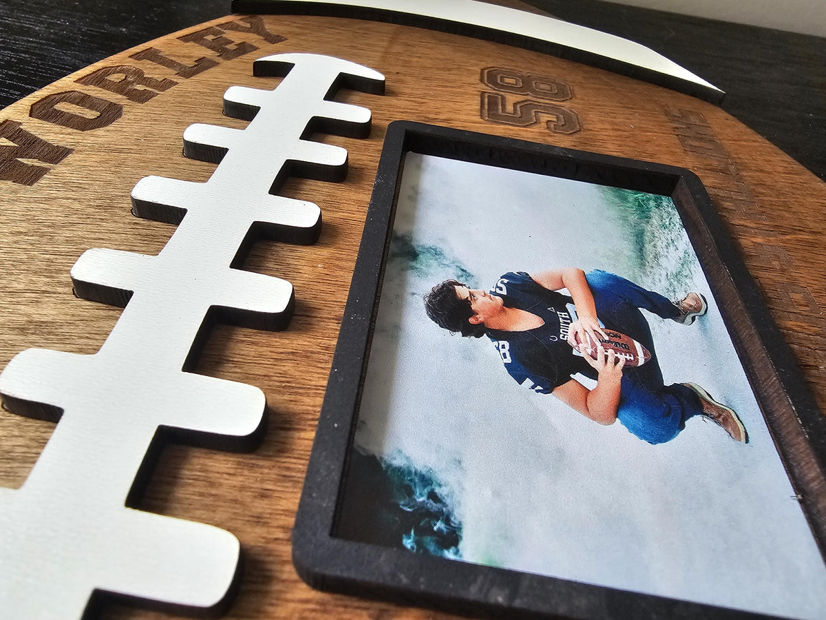 Personalized Wood Football Plaque with Photo | Senior Night Football Gift | Custom Engraved Football Sign | Player Memento