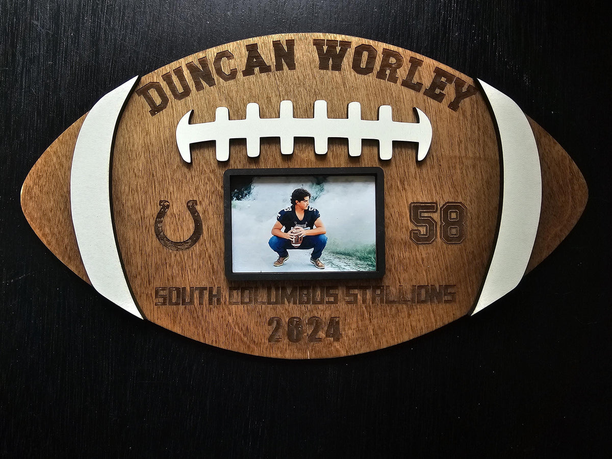 Personalized Wood Football Plaque with Photo | Senior Night Football Gift | Custom Engraved Football Sign | Player Memento