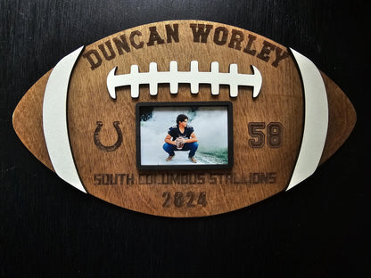 Personalized Wood Football Plaque with Photo | Senior Night Football Gift | Custom Engraved Football Sign | Player Memento