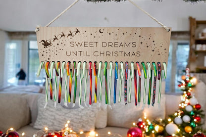 Candy Cane Christmas Countdown - 25 Hole Candy Holder | Santa and Sleigh | Sweet Dreams Until Christmas