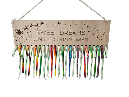 Candy Cane Christmas Countdown - 25 Hole Candy Holder | Santa and Sleigh | Sweet Dreams Until Christmas