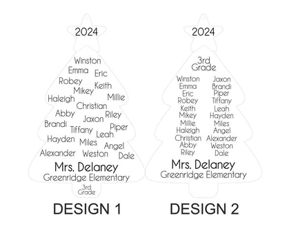 Class Ornament, Custom Engraved Christmas Tree Ornament with Class Roster, Personalized teacher gift, Class Gift, Teacher Orn