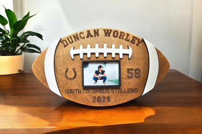 Personalized Wood Football Plaque with Photo | Senior Night Football Gift | Custom Engraved Football Sign | Player Memento