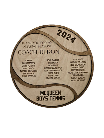 Tennis Coach Plaque, Thank You Tennis Coach Gift, Wood plaque senior gift 2025 2026 Custom Tennis Team Memento, Personalized 