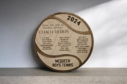 Tennis Coach Plaque, Thank You Tennis Coach Gift, Wood plaque senior gift 2025 2026 Custom Tennis Team Memento, Personalized 