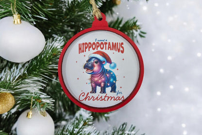 Baby Hippo Cutesy Ornament,  I want a hippopotamus for Christmas canvas and wood handmade ornament