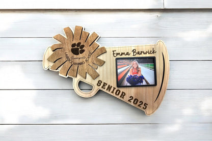 Personalized Cheer Megaphone Photo Plaque, Cheer Senior Gift, Cheerleading Senior Night 2026, Class of 2027, Custom Cheer Ban