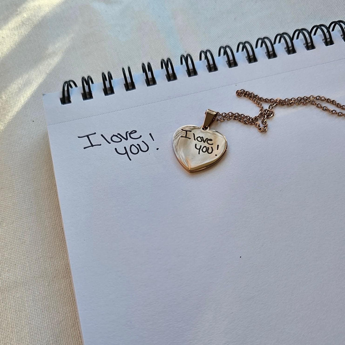 Personalized Stainless-Steel Heart-Shaped Necklace with Your Handwritten Words, Sentimental Custom Engraved Jewelry, Engraved