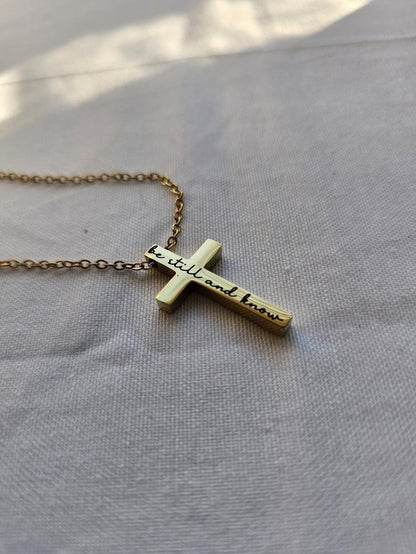 Engraved Cross Necklace "Be Still and Know" Engraved Jewelry, Engraved Valentine Gift – Customizable Message